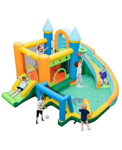 Inflatable Water Slide Blowup Bounce House with Dual Slides and Splash Pool (Without Blower)