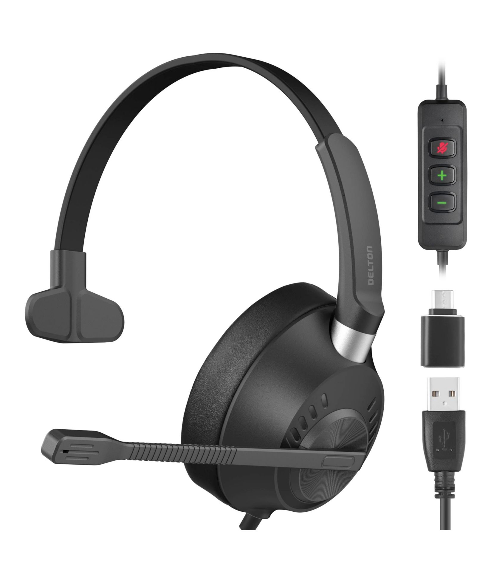 Delton 40Y Wired USB/USB-C Noise-Canceling Single-Ear Headset