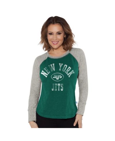 G-III 4Her by Carl Banks Women's Green/Heather Gray New York Jets Waffle Knit Raglan Long Sleeve T-Shirt