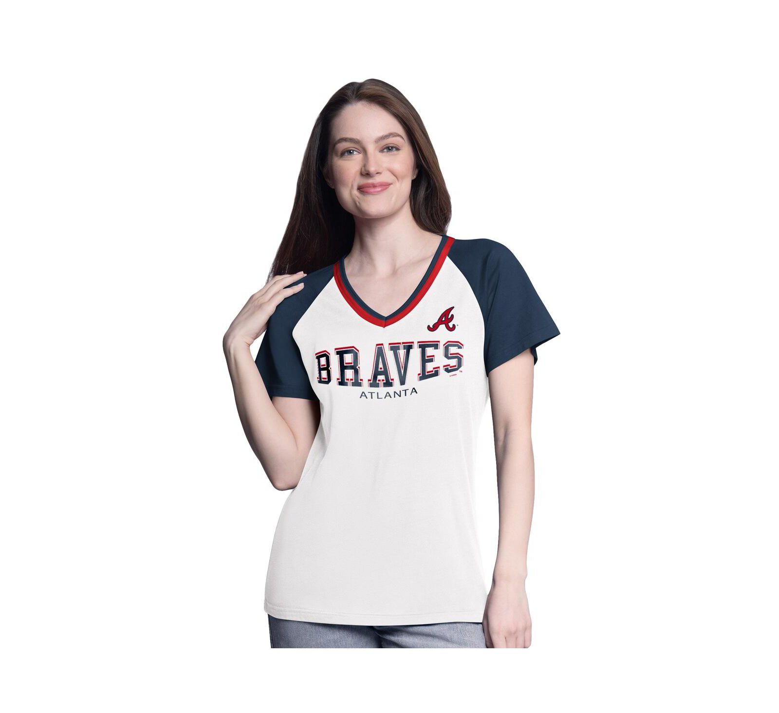 Женская футболка G-III 4Her by Carl Banks Atlanta Braves Raglan V-Neck White/Navy