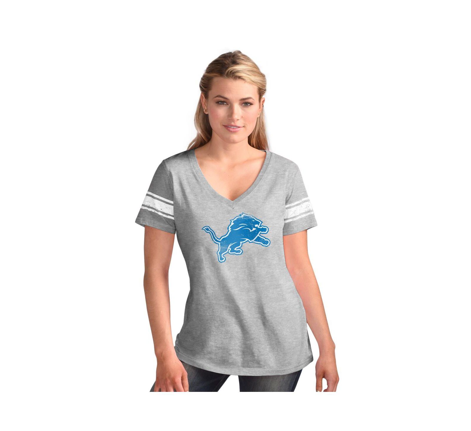 Женская футболка G-III 4Her by Carl Banks Detroit Lions V-neck серая меланж
