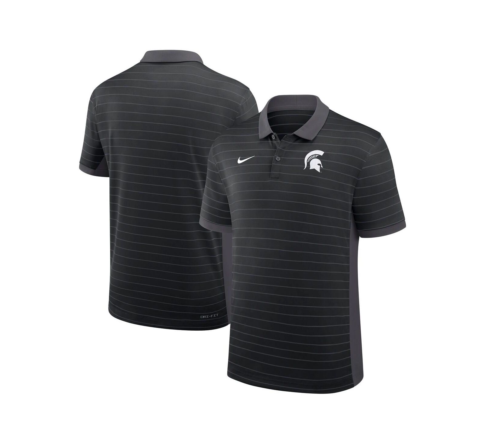 Nike Мужская черная polo рубашка Michigan State Spartans 2025 Early Season Coaches Sideline Victory Stripe Performance