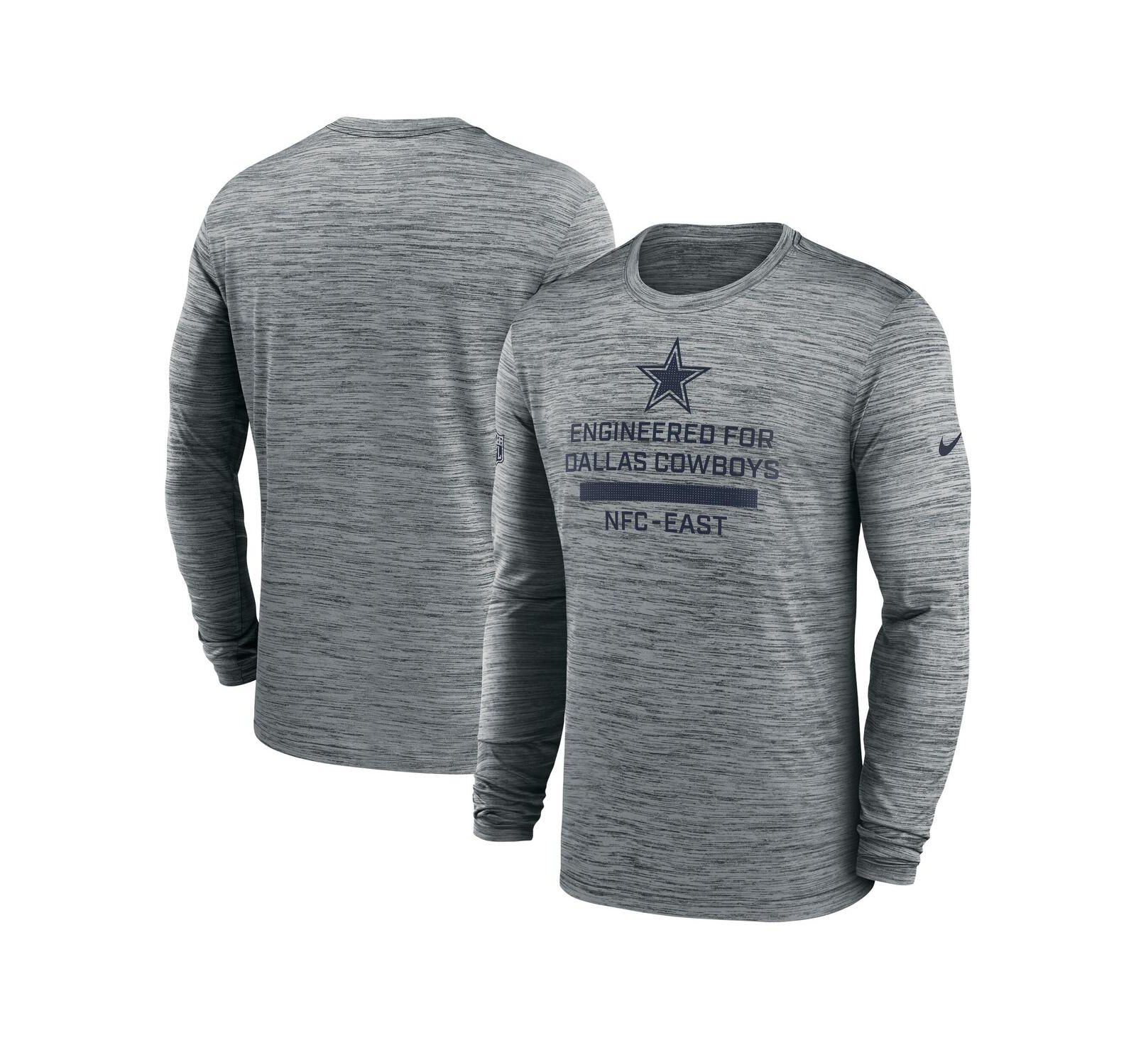 Мужская футболка Nike Gray Dallas Cowboys Sideline Velocity Performance Long Sleeve