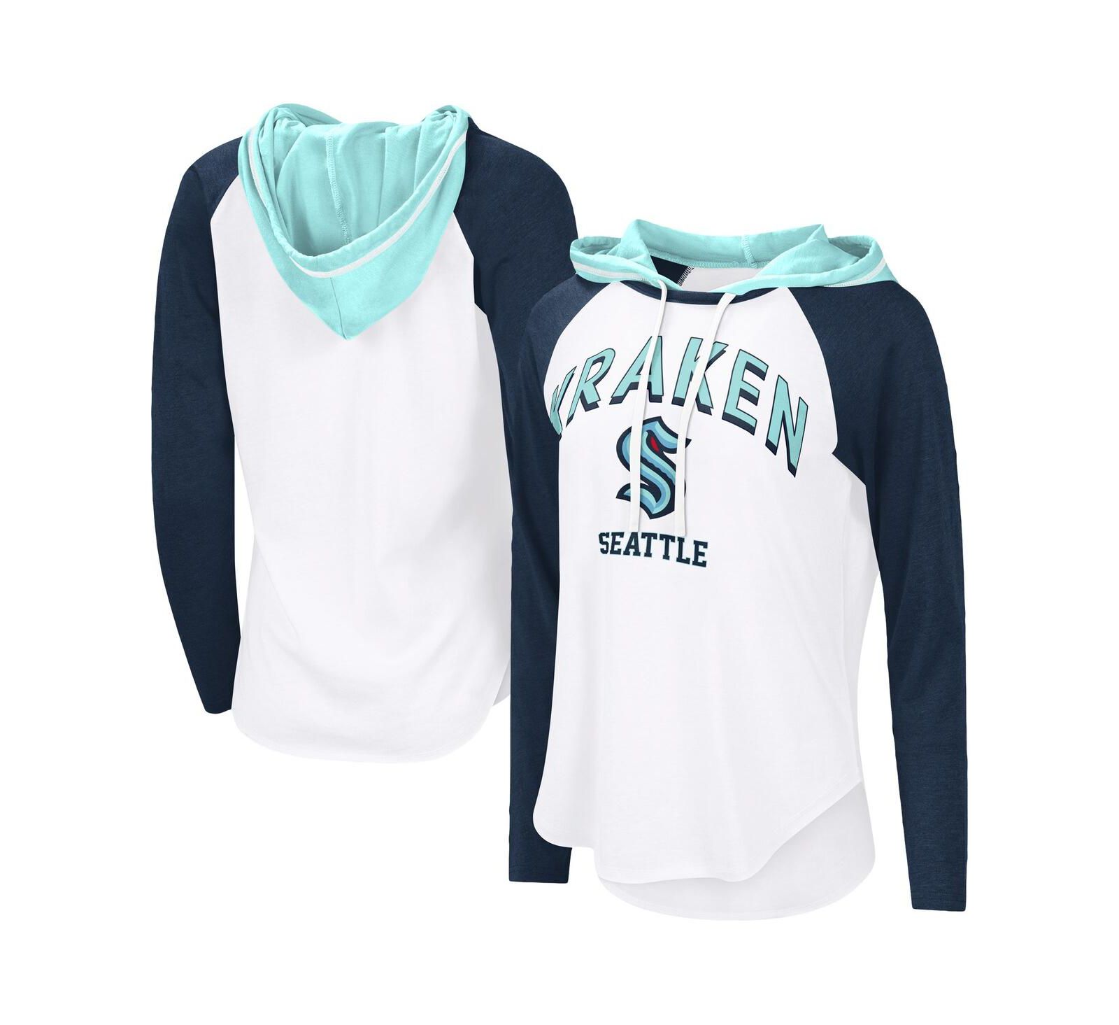 Женский G-III 4Her by Carl Banks White Seattle Kraken VIP Raglan Long Sleeve Hoodie T-Shirt