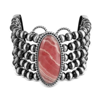 American West Jewelry Sterling Silver Oval Rhodochrosite Oval Cut Beaded Toggle Bracelet, Size Large