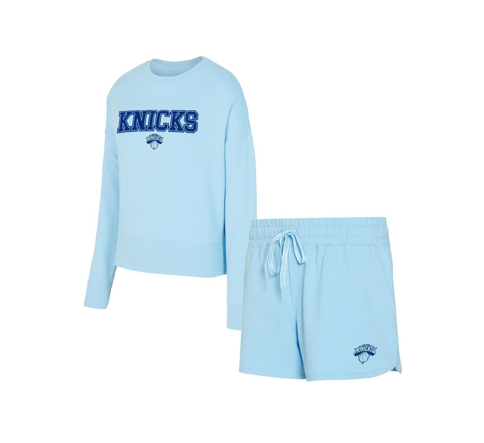 Concepts Sport Women's 2-Piece Light Blue New York Knicks Elevation Tri-Blend Long Sleeve T-Shirt and Shorts Set