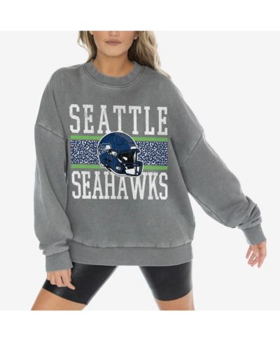 Женское худи Gameday Couture Gray Seattle Seahawks Vintage Wash Oversized Crewneck Fleece Pullover