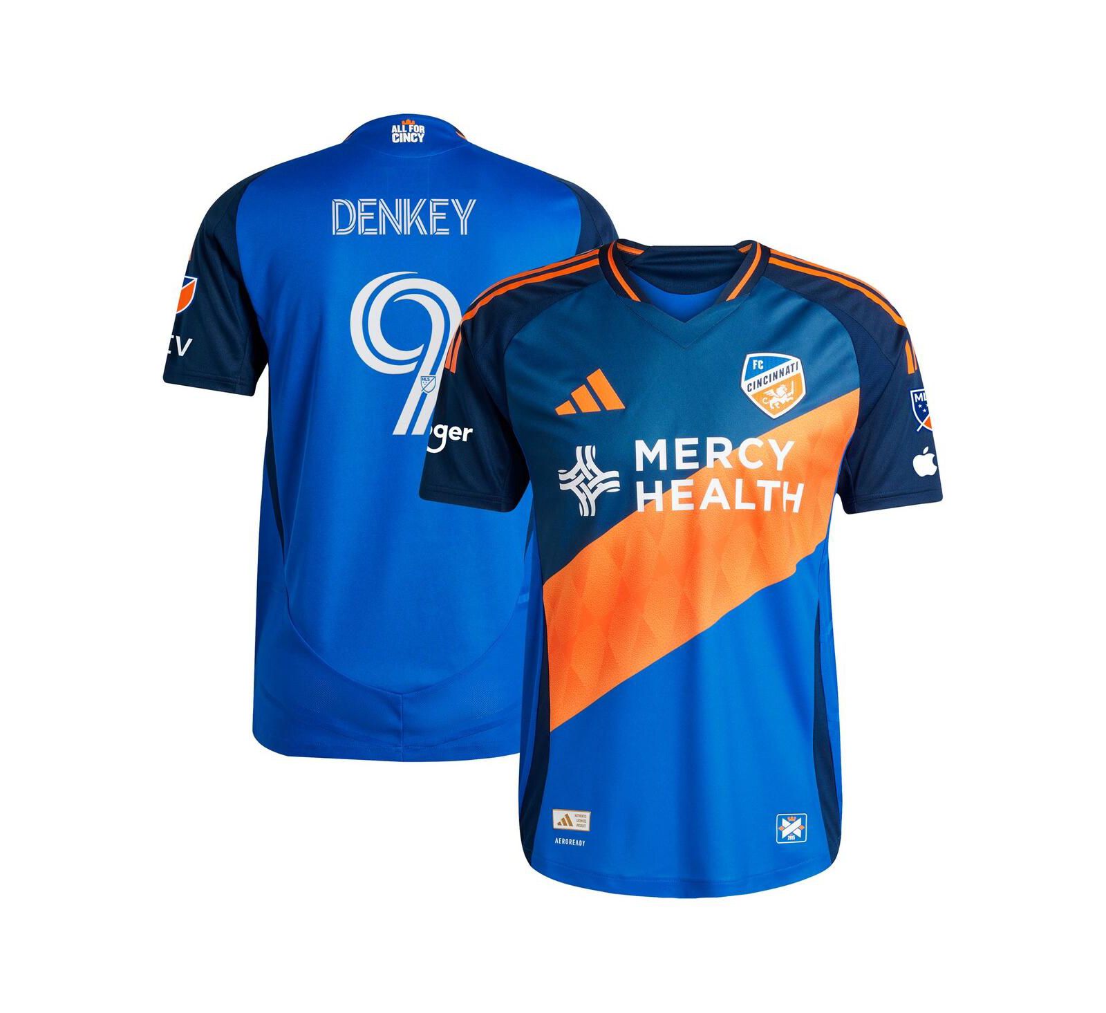 Adidas Men's Kevin Denkey Blue FC Cincinnati 2025 Orange and Blue Legacy Kit Authentic Player Jersey