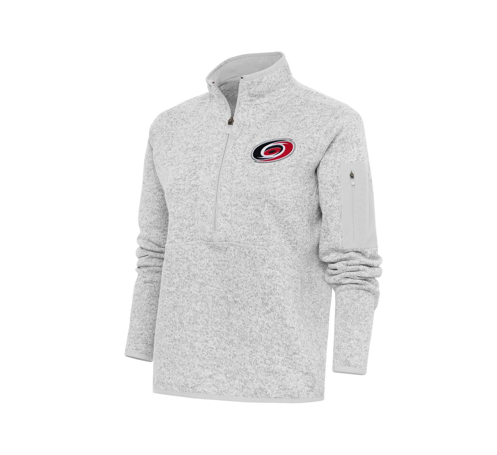 Antigua Women's Heather Gray Carolina Hurricanes Team Logo Fortune Quarter-Zip Jacket