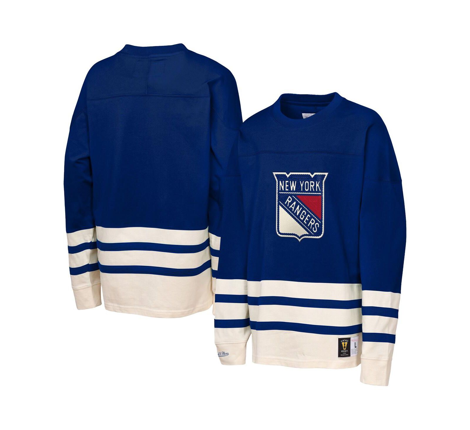 Mitchell & Ness Big Boys and Girls Blue New York Rangers Chainstitch Heavyweight Long Sleeve T-Shirt