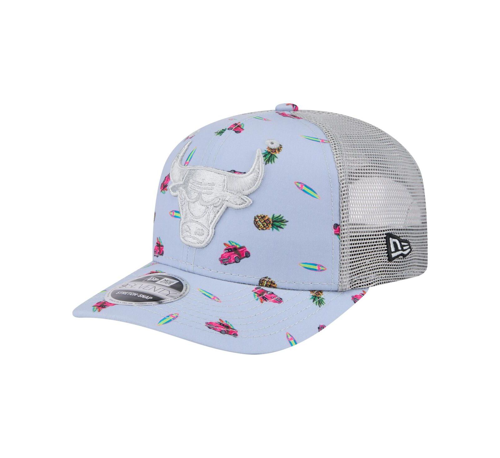 Мужская кепка New Era Light Blue/Gray Chicago Bulls Adventure Aloha Pattern 9SEVENTY Stretch-Snap Hat