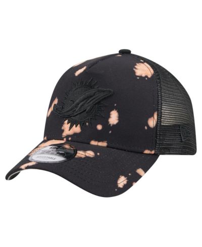 New Era Men's Black Miami Dolphins Bleached 9FORTY A-Frame Adjustable Hat