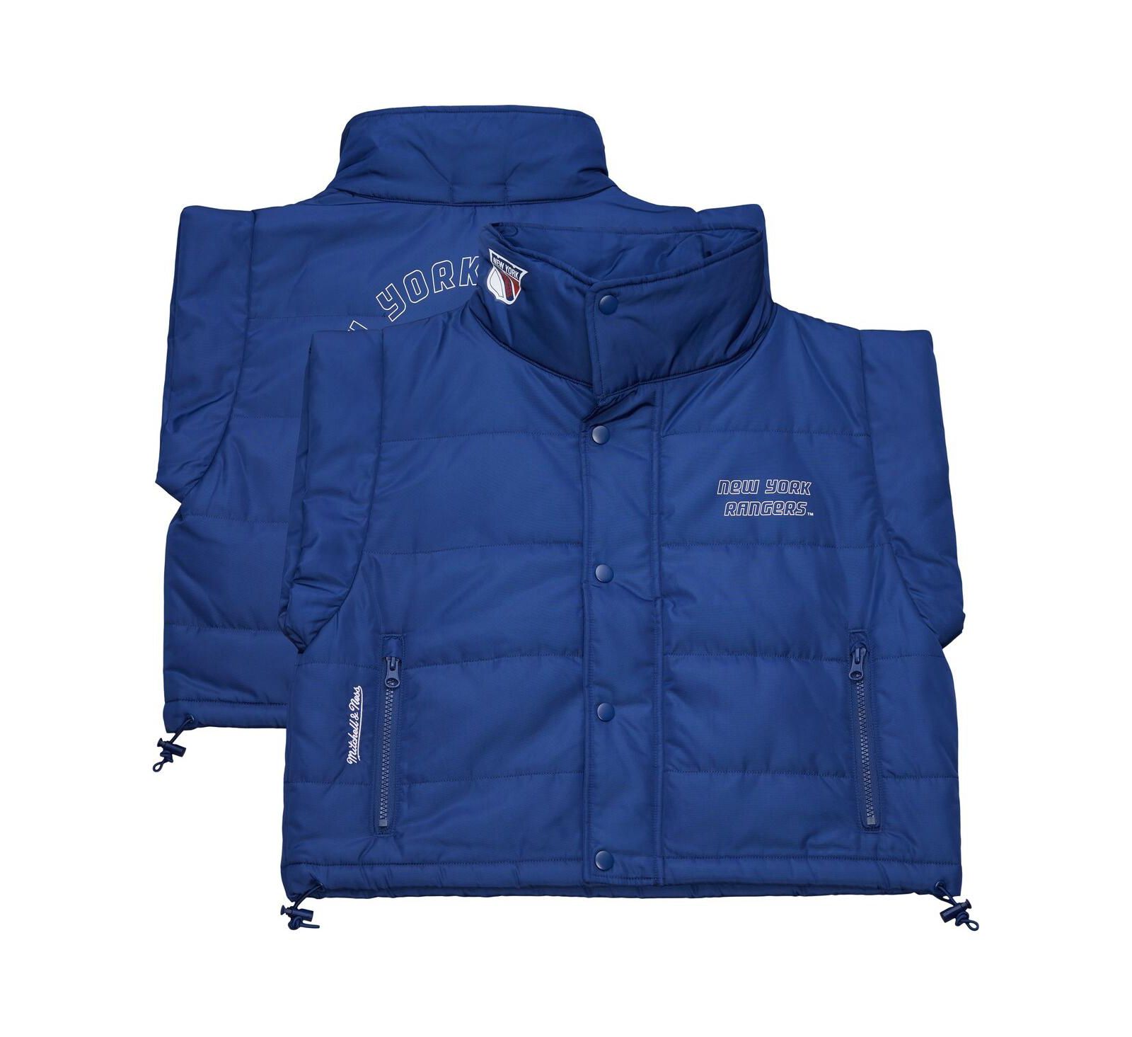 Mitchell & Ness Women's Blue New York Rangers Cropped Full-Zip Puffer Vest