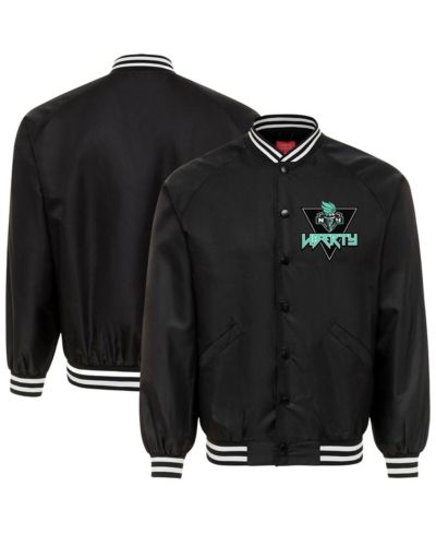 Sportiqe Men's and Women's Black New York Liberty Rock Roll Collection Ringo Satin Raglan Full-Snap Bomber Jacket
