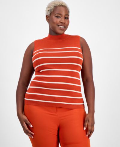 Tahari ASL Plus Size полосатый трикотажный жилет с воротником без рукавов