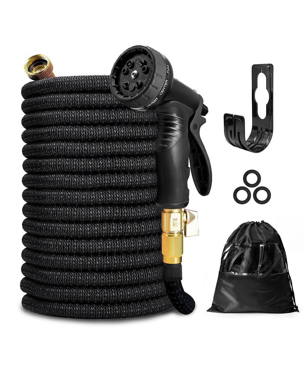KOTTO Expandable Garden Hose with 10 Spray Nozzles, Solid Brass Connector, Leak-Proof Design