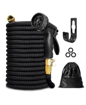 KOTTO Expandable Garden Hose with 10 Spray Nozzles, Solid Brass Connector, Leak-Proof Design