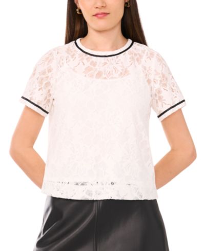 Женский топ Vince Camuto Lace Crewneck с коротким рукавом