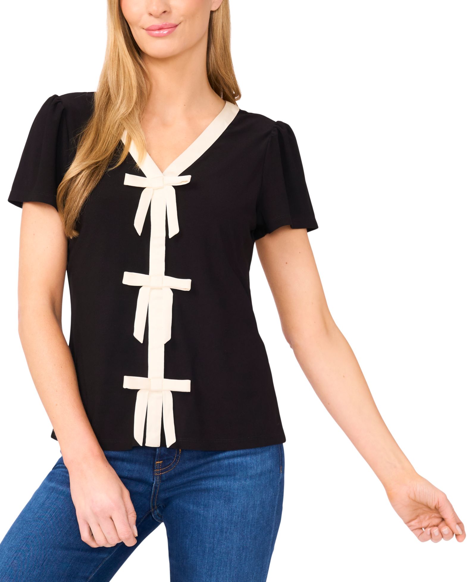 CeCe Women's Bow Front Short Sleeve Top