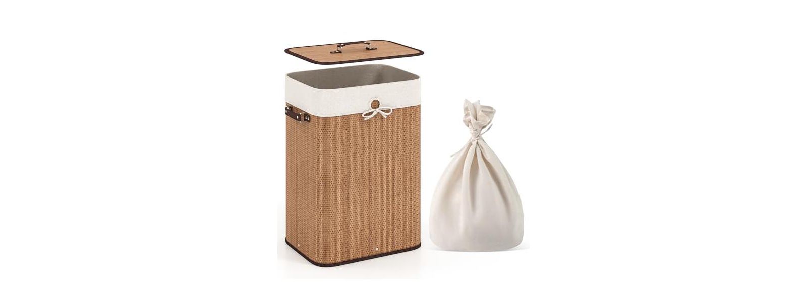 Volenca 19 Gal Rectangle Laundry Basket Bamboo Clothes Hamper with Handles and Lid