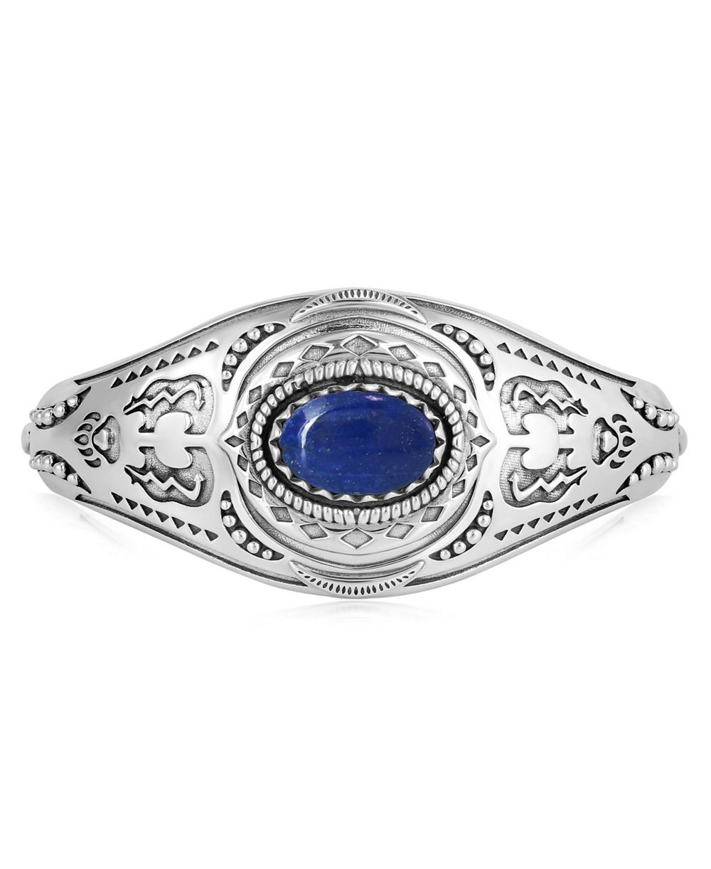 Браслет-кафф American West Jewelry Sterling Silver Lapis Oval Cut Bear, Size Large