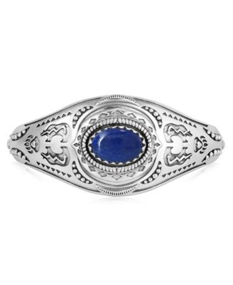 American West Jewelry Sterling Silver Lapis Oval Cut Bear Cuff Bracelet, Size Large