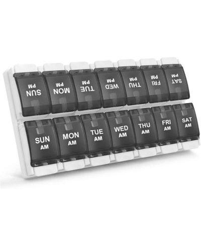 Sukuos Weekly Pill Organizer 7 Day 2 Times A Day, AM PM Medicine Pill Box with Easy Push Button