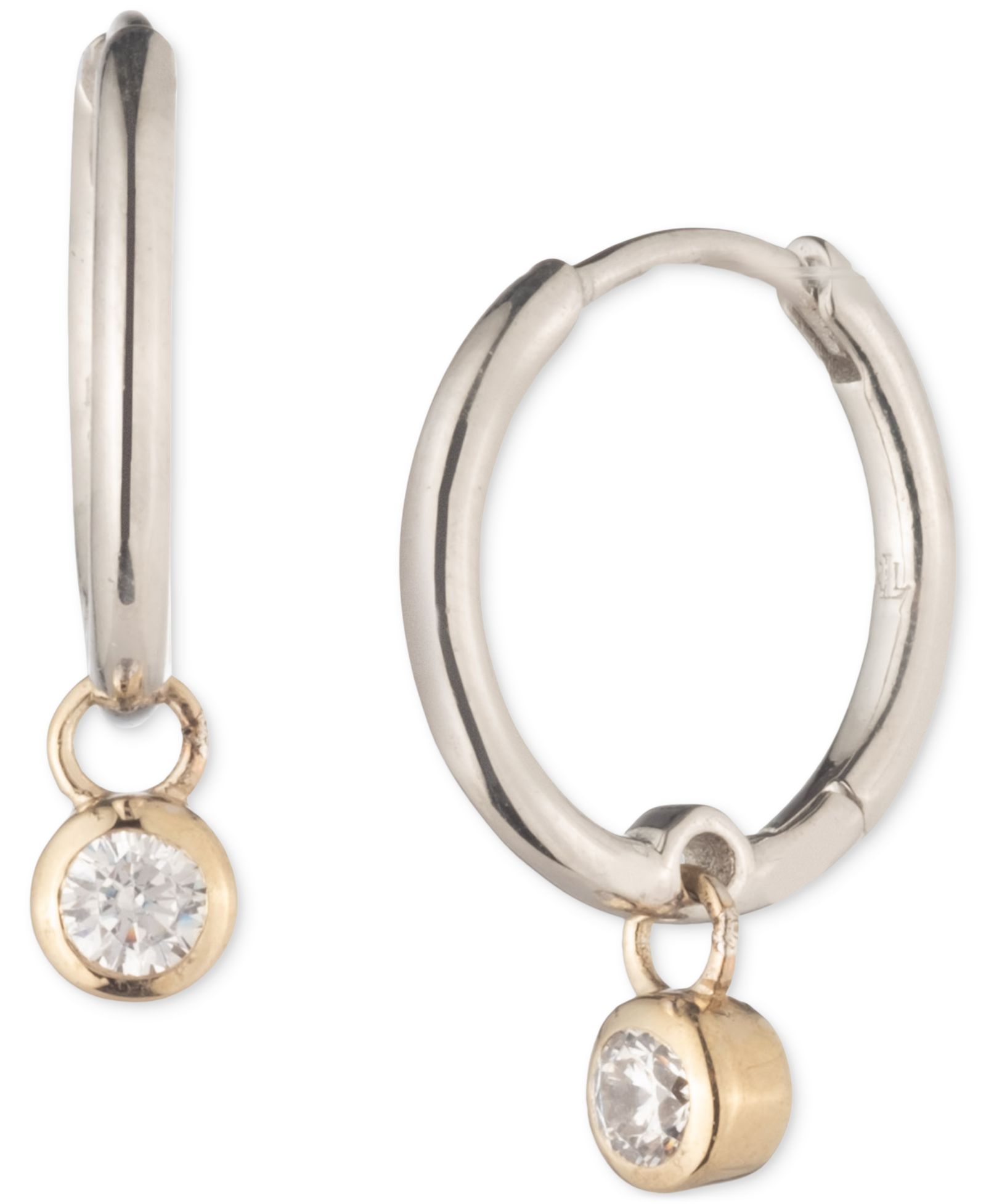 Lauren Ralph Lauren Two-Tone Cubic Zirconia Hoop Drop Earrings