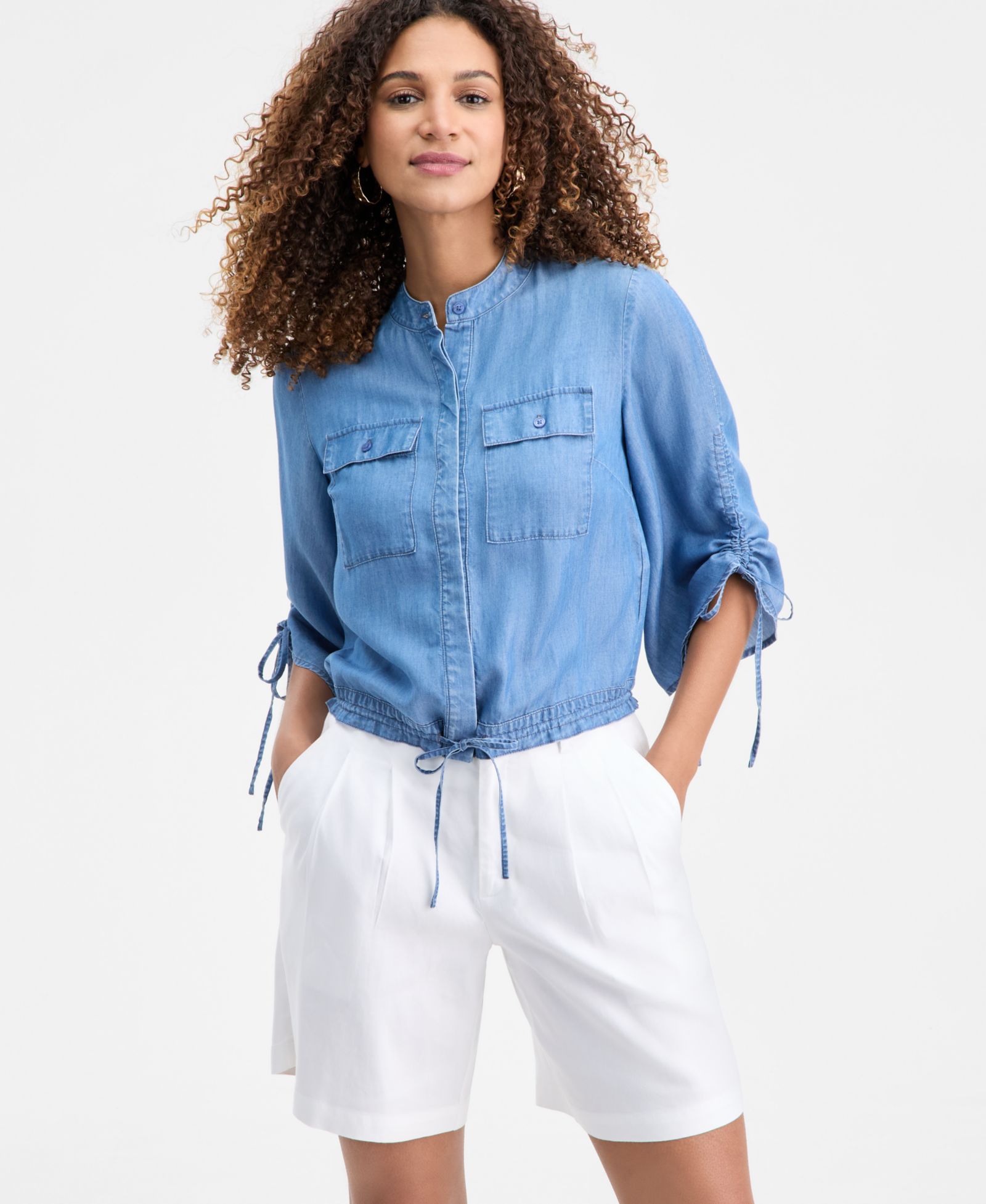 I.N.C. International Concepts Women's Tie Detail Button-Front Blouse, Macy's Exclusive