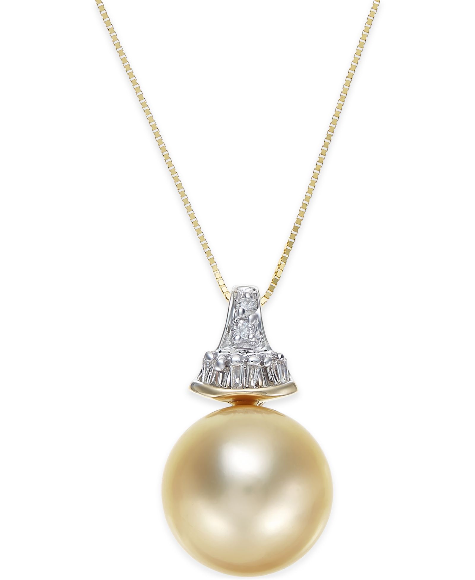 Колье-подвеска Cultured Golden South Sea Pearl (12mm) и Diamond (1/8 ct. t.w.) в 14k Gold