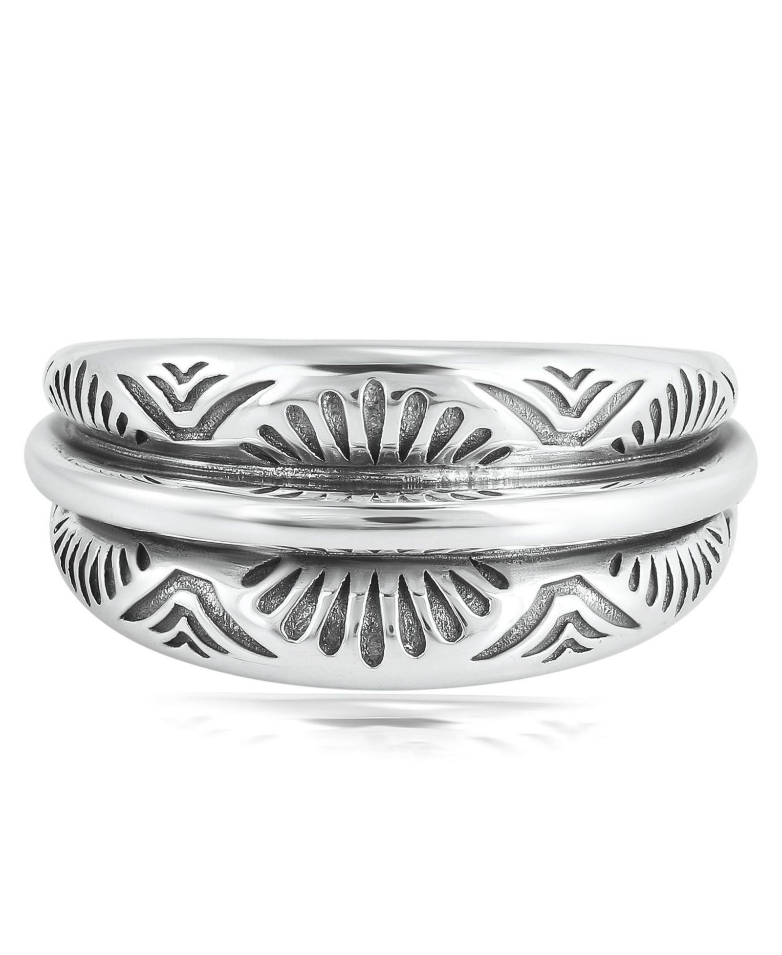 American West Jewelry Sterling Silver Etched Fan Tapered Ring