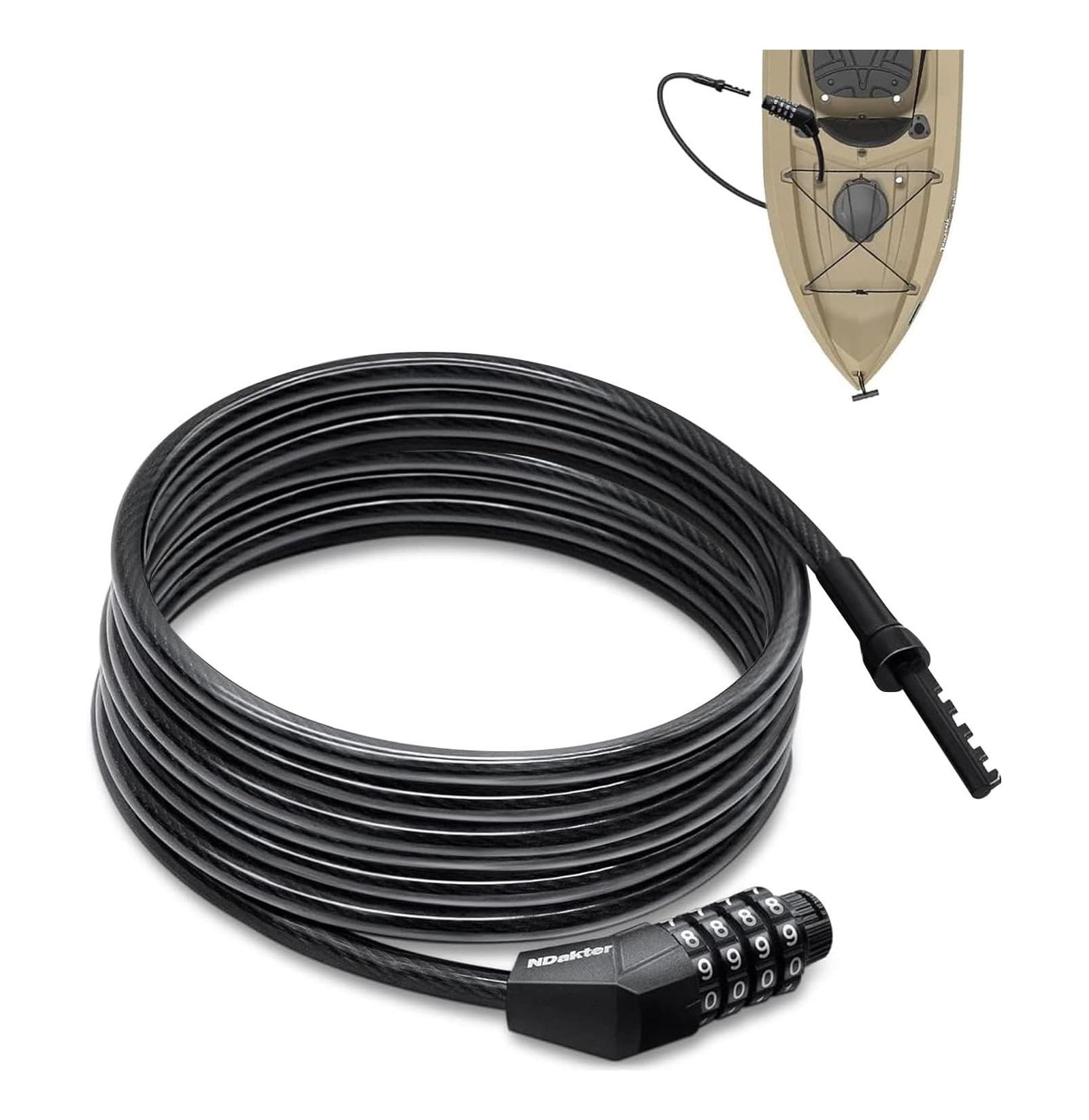 Bike Lock, Extra Long Straight Cable Lock 6ft with Resettable Combination, Unique Male Narrow Designed to Especially Suitable for Kayak, Scooter and Paddle Boards Canoe Jet Ski