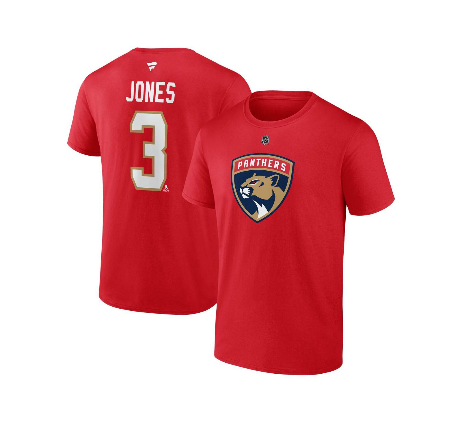 Fanatics Men's Seth Jones Red Florida Panthers Authentic Stack Name & Number T-Shirt