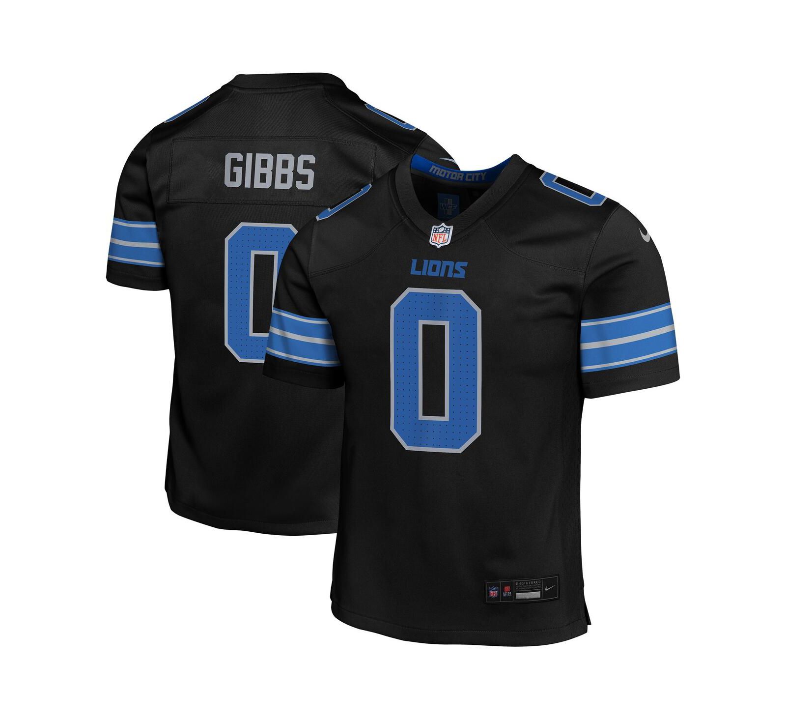 Детская игровая джерси Nike Detroit Lions Jahmyr Gibbs, черная