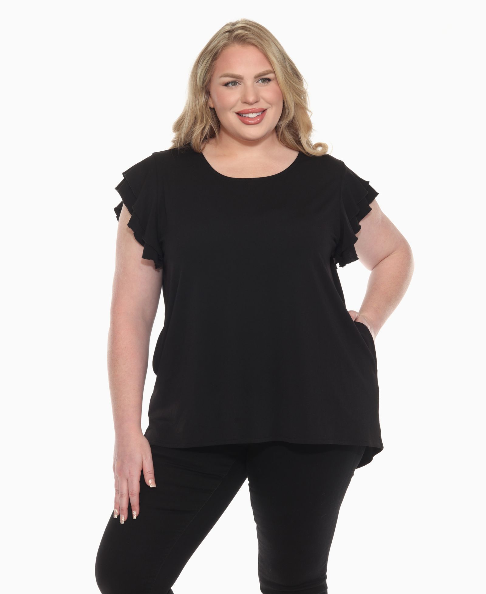 Женский топ White Mark Plus Size Ruffled Sleeve Solid Top