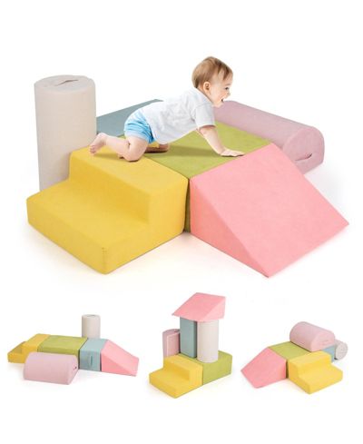 Mecale High-Density Foam Stackable Chenille Climbing Blocks, 6-Piece Set