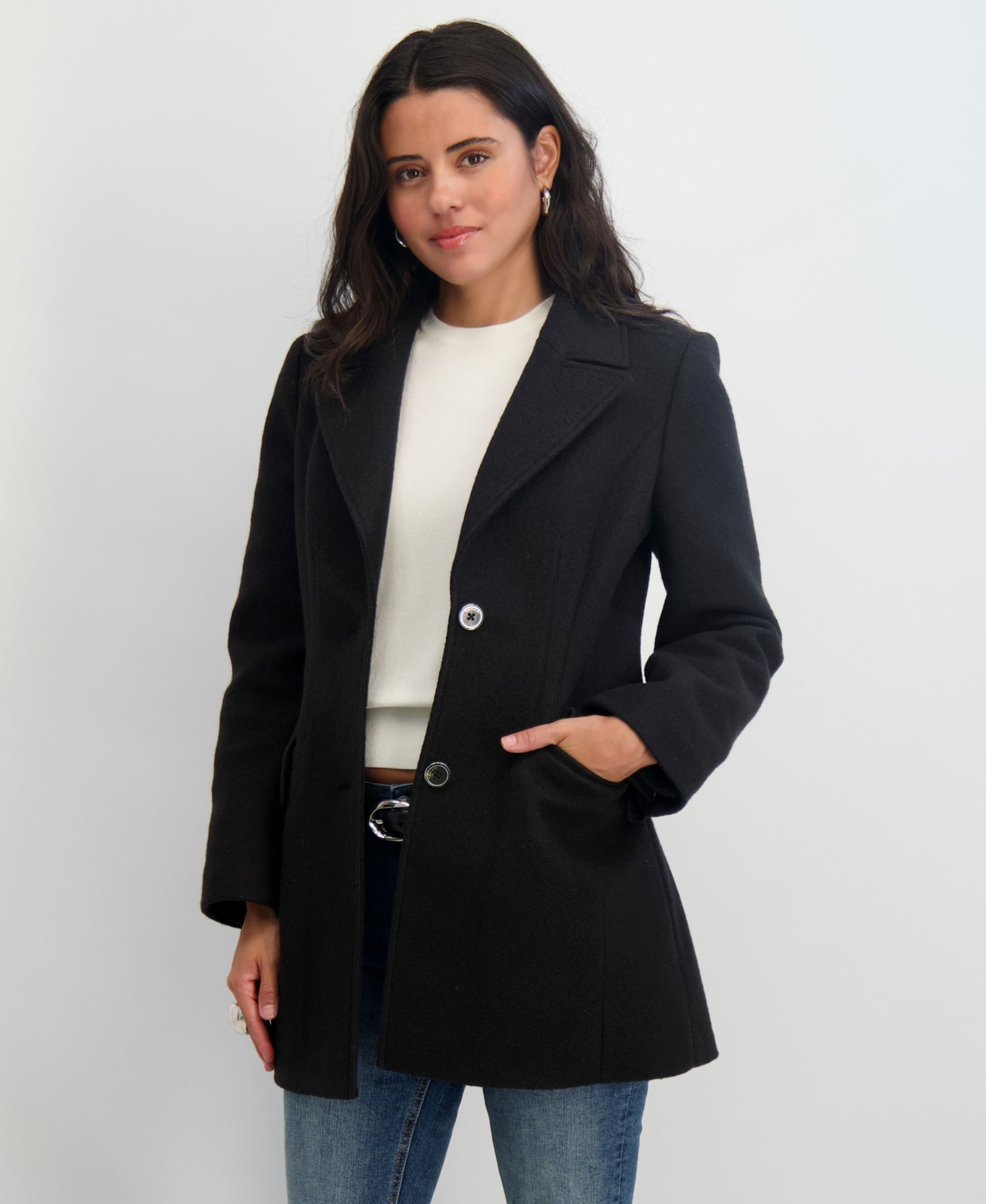 Tahari Women's Notched-Collar Single-Breasted Peacoat
