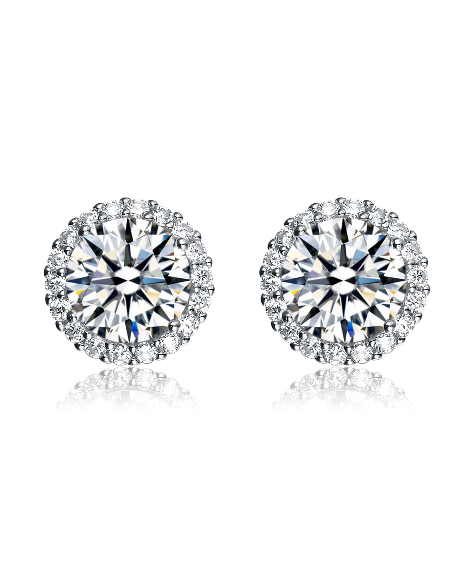 Genevive Dainty 12MM Sterling Silver Radiant CZ Button Stud Earrings