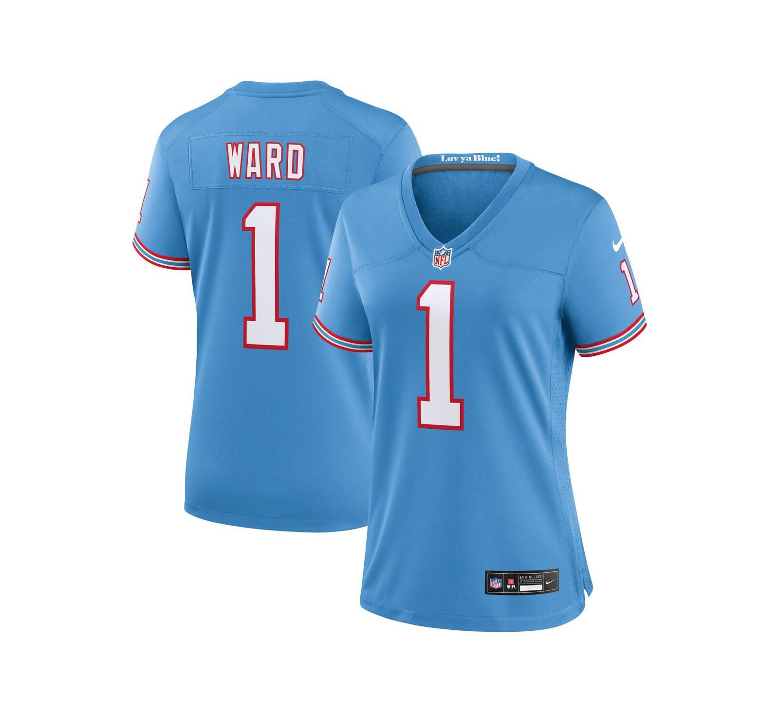 Nike Женская игровая джерси Cam Ward Tennessee Titans 2025 NFL Draft 2nd Alternate, светло-голубая