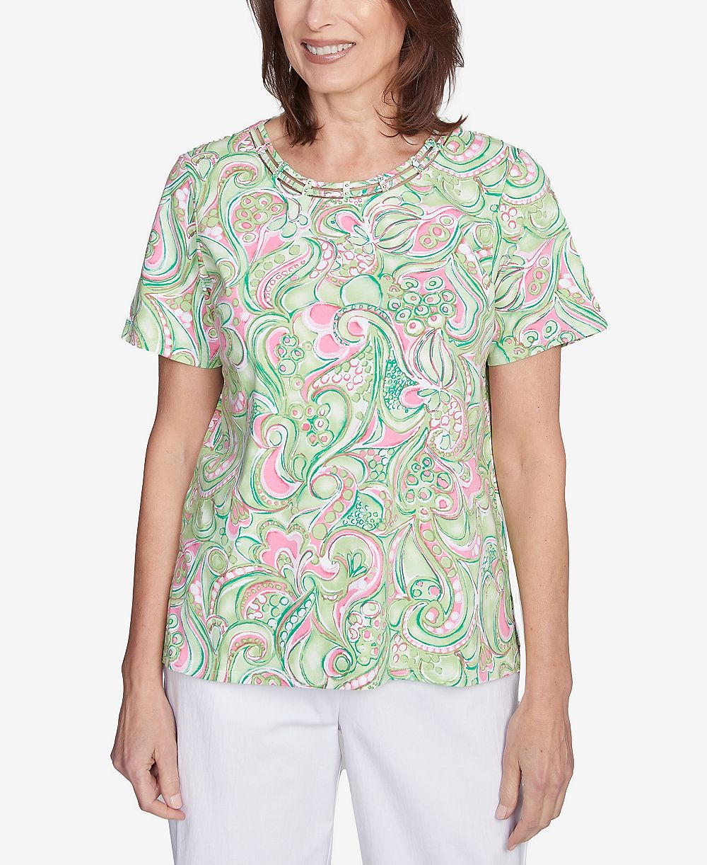 Alfred Dunner Женский топ Petite Abstract Scroll Crew Neck