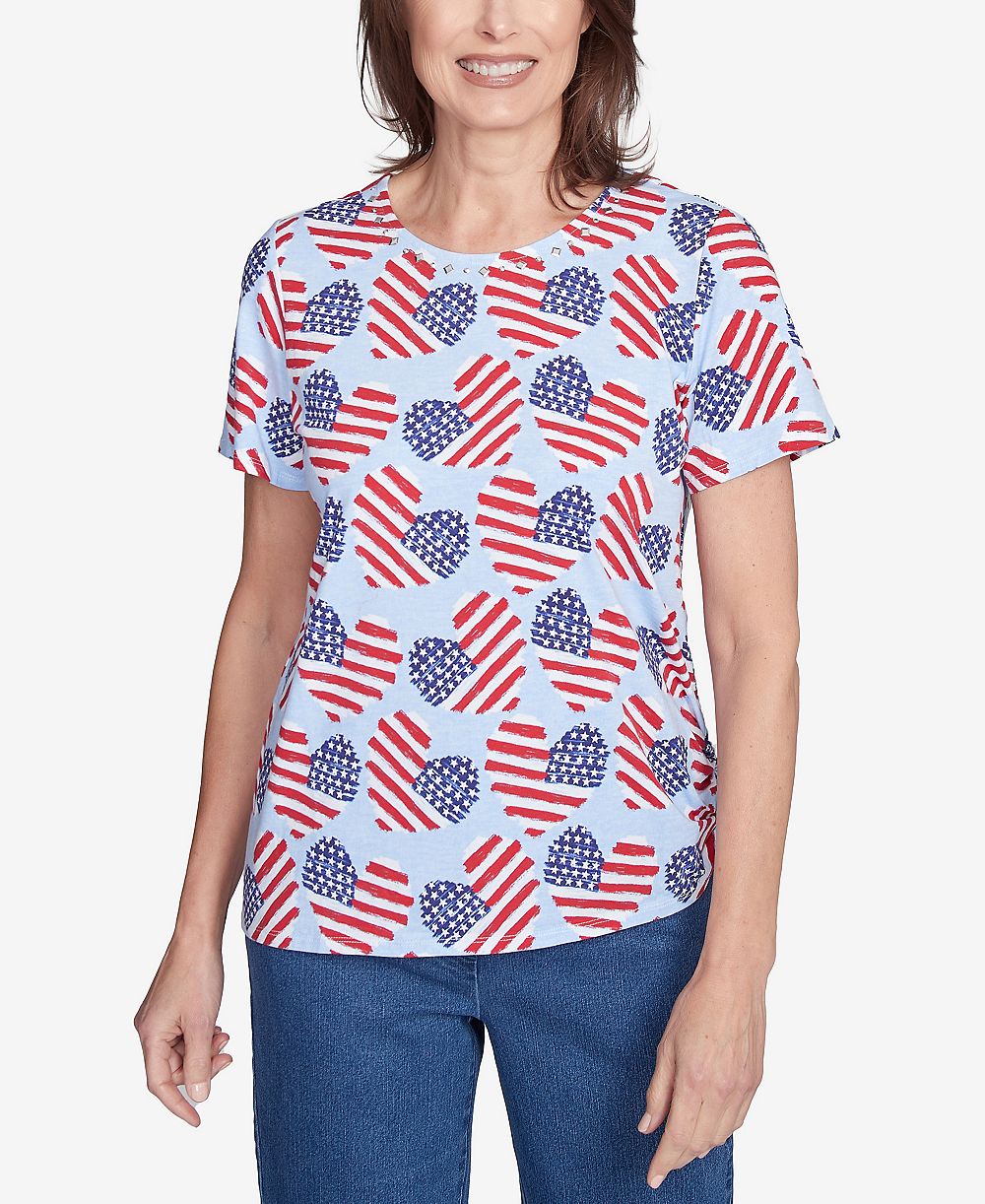 Alfred Dunner Petite  Flag Heart Top with Side Ruching