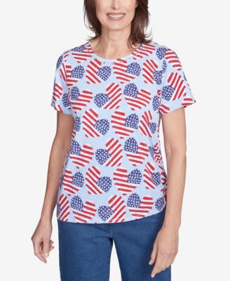 Alfred Dunner Petite  Flag Heart Top with Side Ruching