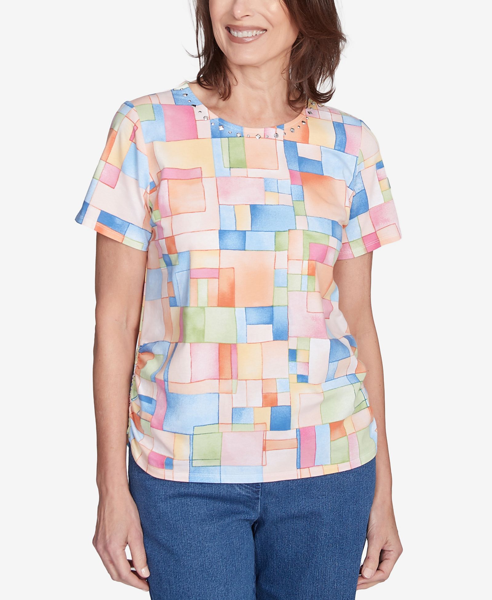 Petite топ Alfred Dunner Color Block Tile с бочными сборками