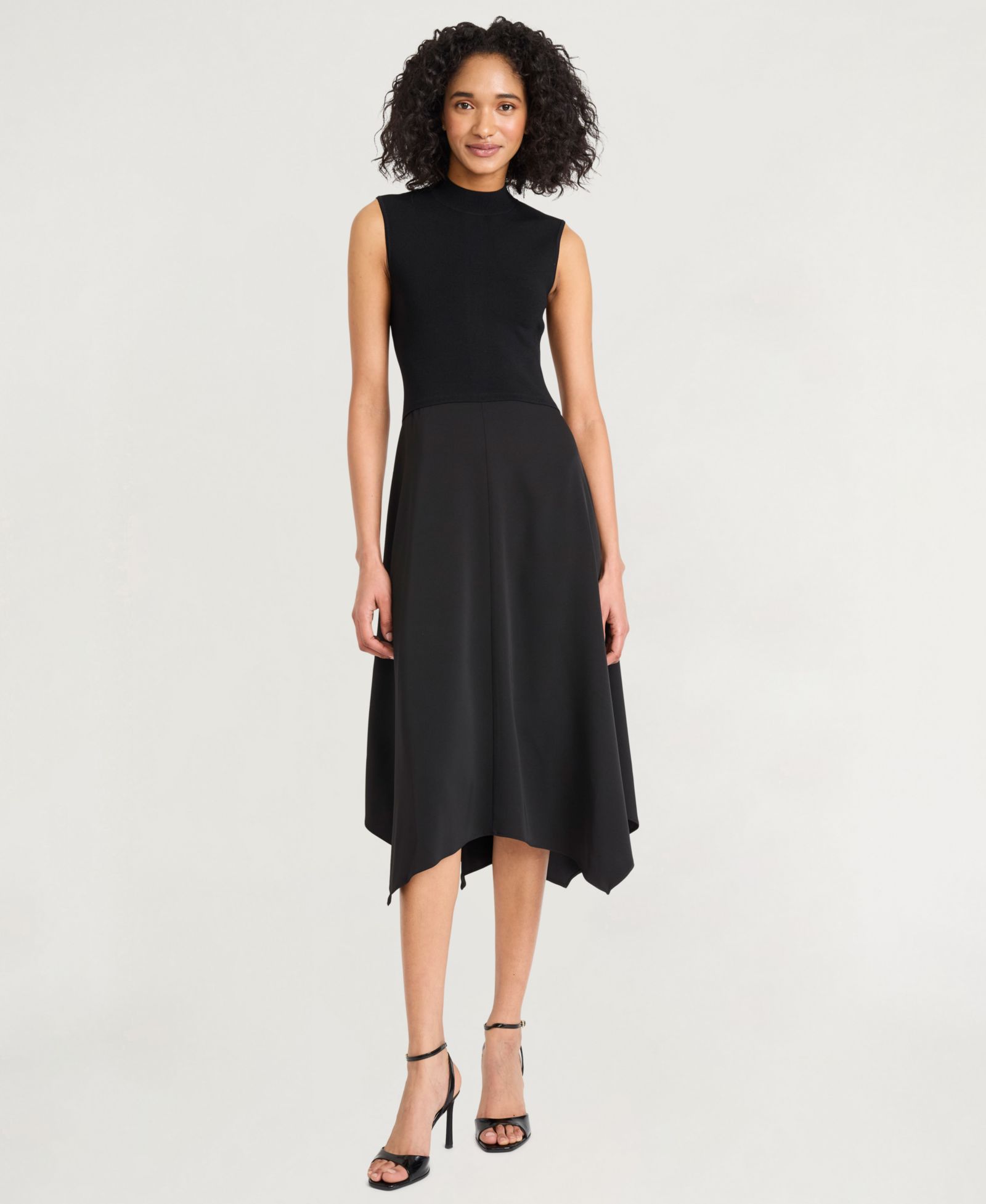 Luxely Women's Crepe Mock-Neck Sleeveless Midi Dress