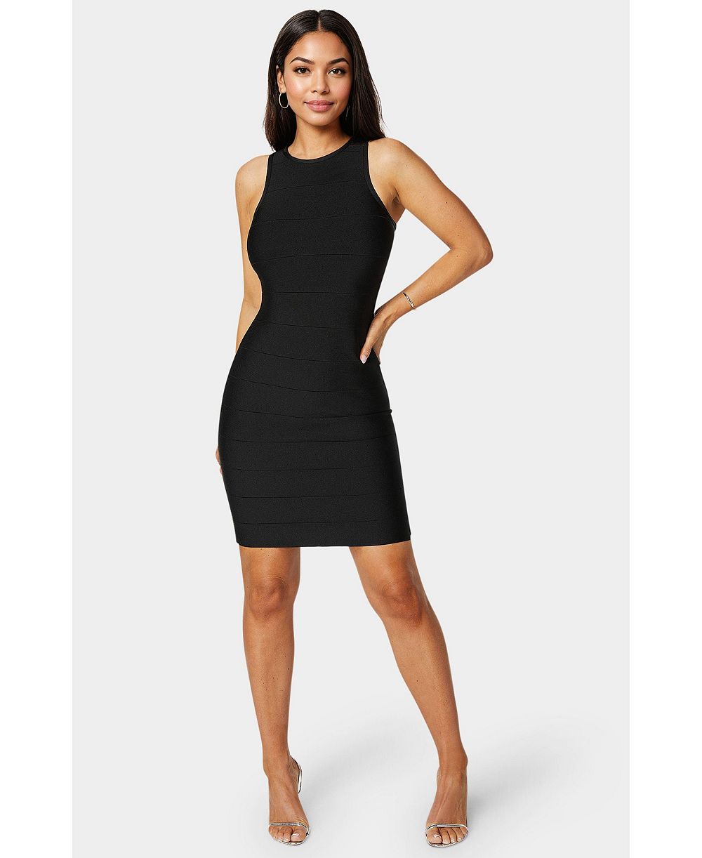 Bebe Женское короткое платье с укороченным рукавом и вырезом racer neck