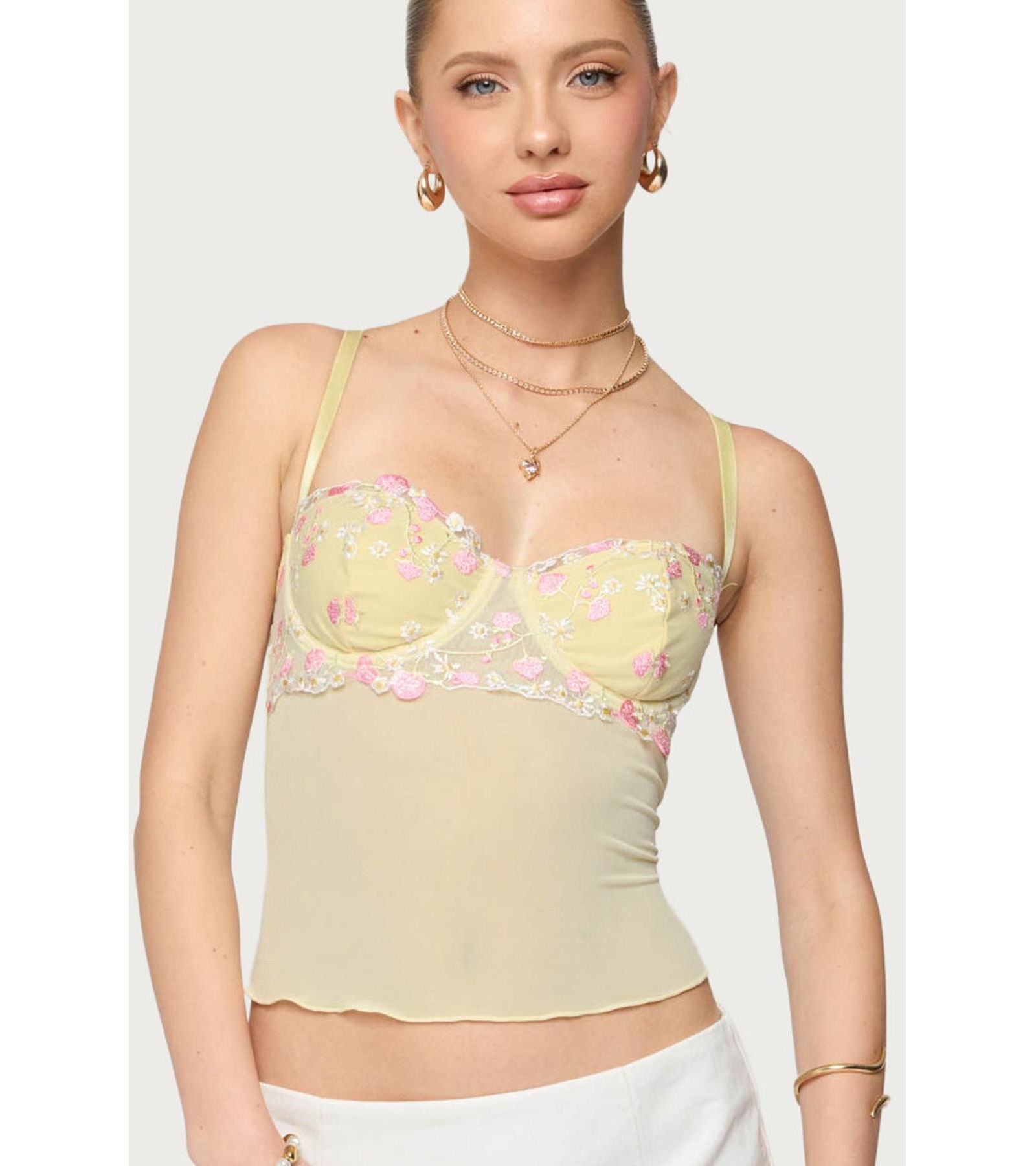 Edikted Women's Embroidered Floral Sheer Bra Top