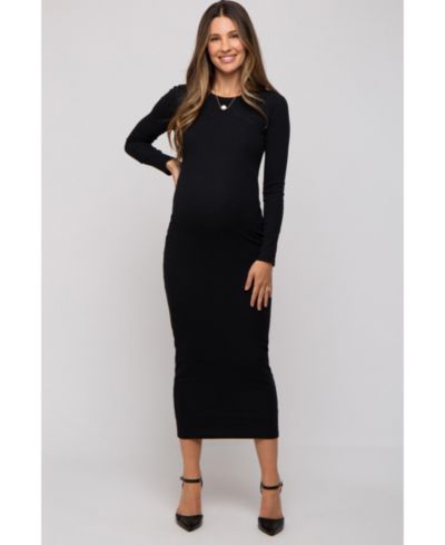 Женское миди-платье Pinkblush Black Ribbed Fitted Long Sleeve Midi Dress