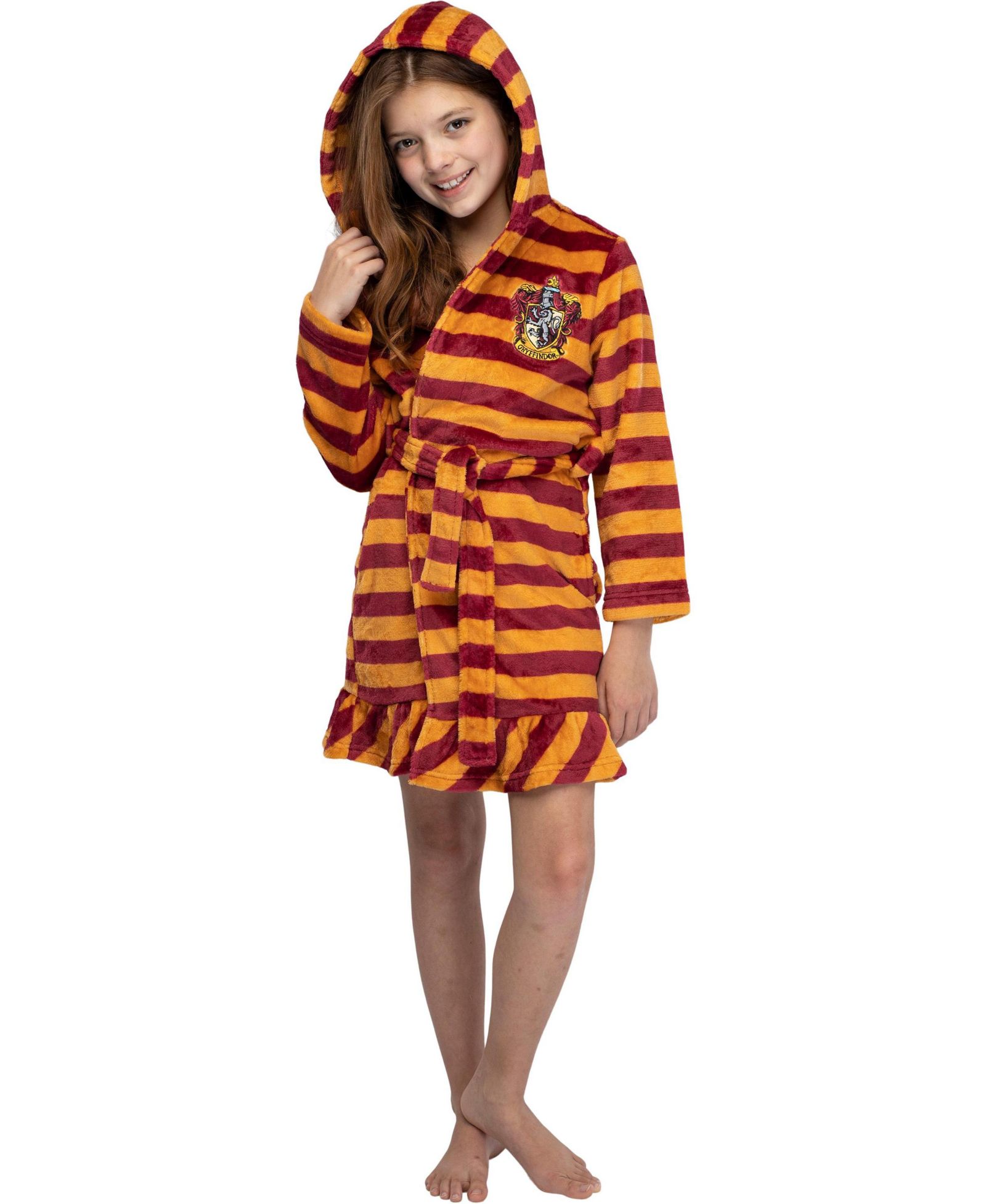 Детский махровый халат с капюшоном Harry Potter Hogwarts Houses Striped Ruffle Fleece