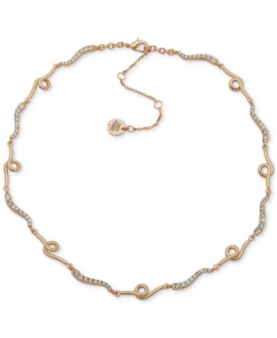 Emily in Paris Gold-Tone Crystal & Looped Bar Collar Necklace, 16" + 3" extender