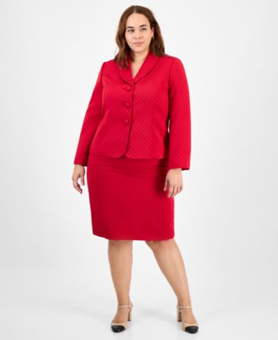 Le Suit Plus Size Shawl-Collar Jacket & Pencil 2 Piece Skirt Suit